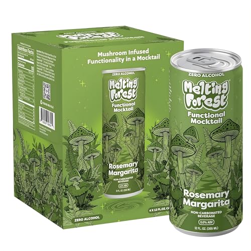 Melting Forest Functional Mocktail Rosemary Margarita – Alcohol-Free, Euphoric Adaptogen Drink with Reishi, Antrodia, Lion’s Mane, Ashwagandha – 10 Calories, Vegan, Gluten-Free (4 Pack)
