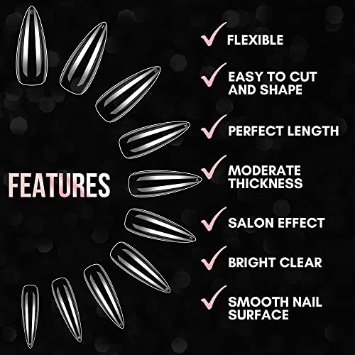 Makartt Stiletto Nail Tips, 500Pcs Full Cover False Nails Clear Press On Nails Acrylic Nail Tips Soak Off Nail Tips Clear Tips For Acrylic Nails Fake Nails For Womem And Diy Nail Art, 10 Sizes #TOP1