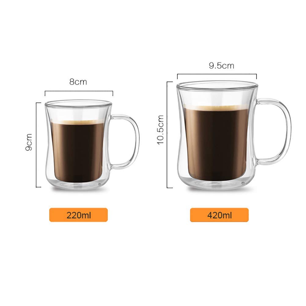 Baskety Glass Coffee Mugs - 420ml Double Walled Insulated Mug with Handle, Perfect for Latte, Americano, Cappuccinos, Tea Bag, Beverage. (Pack of 2) 2