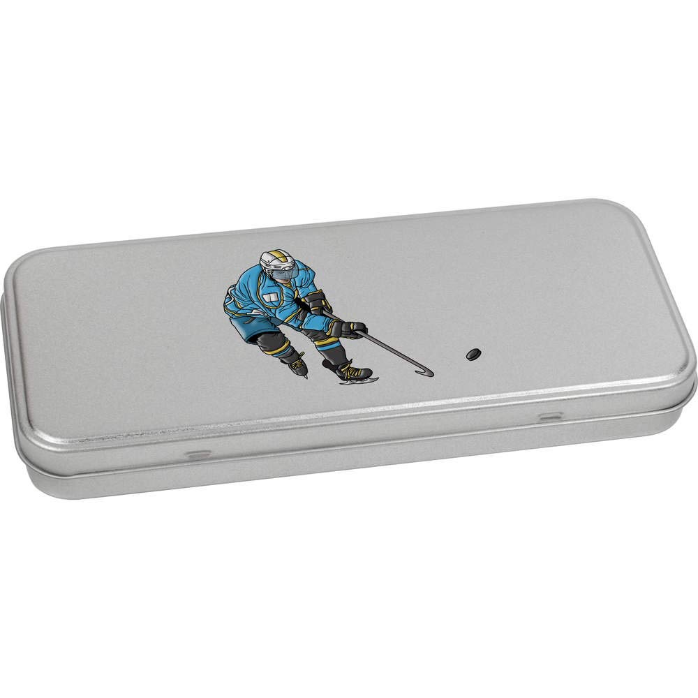 Azeeda 'Ice Hockey Player' Metal Hinged Stationery Tin/Storage Box (TT00143826)