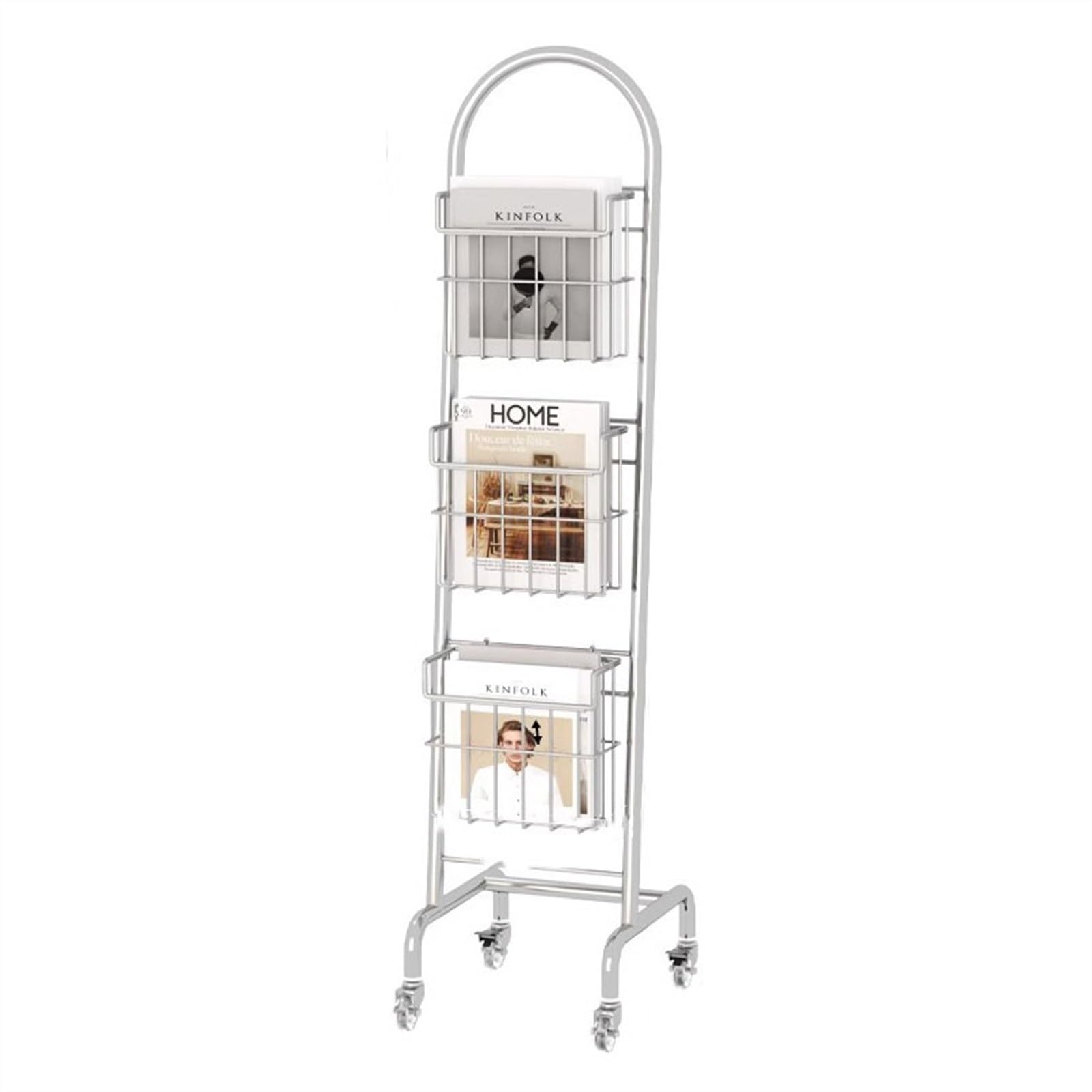 Jianjunchaling One Color Catalog Literature Display Rack, Brochure Stand With Wheels, 3 Pockets Magazine Holder Newspaper Stands For Products Exhibition For Office, Trade Show, Exhibitions