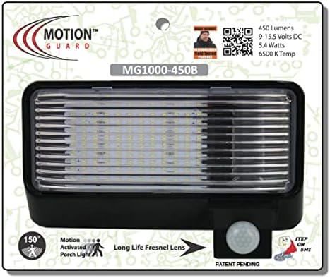 MOTION-GUARD, MG1000-450B, RV Motion Sensor Light, 12 Volt, Exterior Mounted Motion Sensor Bright LED Porch Utility IP65 Flood Light with Battery Monitoring Sensor and EMI Suppression, USA Designed