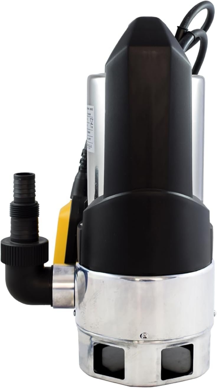 ESPA LEADER Bomba de Achique Sumergible BISA V 1100S M para Drenaje de Aguas Sucias y Fosas Sépticas, Caudal Máximo 18.000 l/h, Altura Máx. 8m, Acero Inox, con Interruptor de Nivel y 10m de Cable