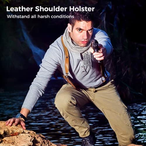 Leather Shoulder Holster, Universal Vertical Concealed Holster With Double Magazine Holder Fit Glock 1911 And Most Kinds Of Pistols (Brown) #TOP5