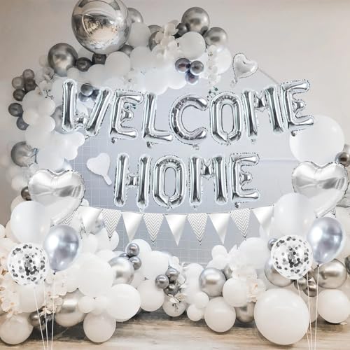 Image of TONIFUL 16 Inch Silver Welcome Home Foil Letter Balloon Banner Decor Kit