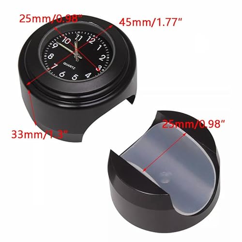 Baceyong Motorrad-Lenkeruhr, wasserdicht, Quarz, für Lenker von 22 – 25 mm, Fahrraduhr aus Aluminiumlegierung mit rutschfestem Gummipuffer und schwarzem Schlüssel, 4,3 x 4,3 cm