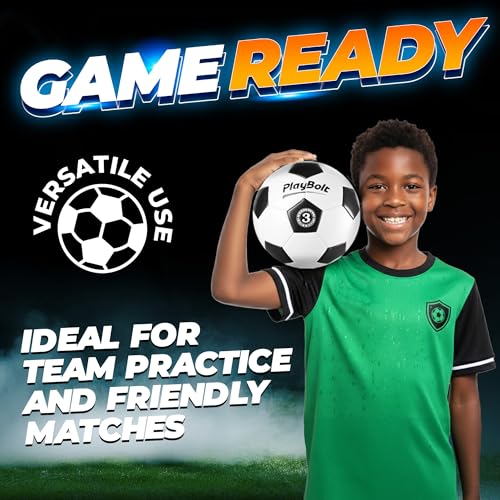 image for PlayBolt Soccer Ball Size 3 - Premium PVC Leather Cover - Youth Soccer