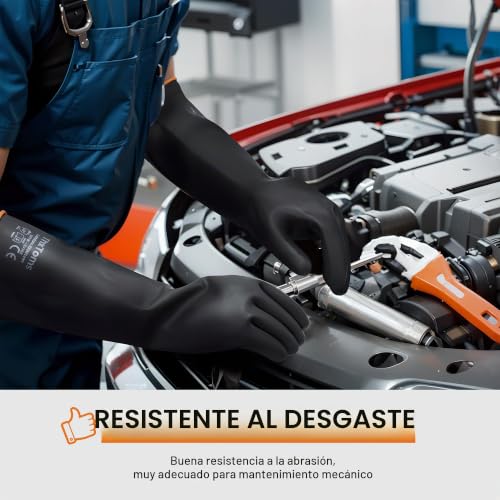 Miniatura 4 de Thxtoms Guantes De Goma Resistentes A Productos Químicos, Guantes De Látex Duraderos, Resistentes A Ácidos Fuertes, Lejías Y Aceite, Negro, 18
