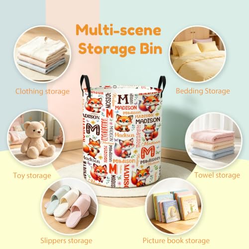 Image of Custom Fox Laundry Hamper, Personalized Laundry Basket with Name, Customized Dirty Clothes Basket for Clothes Toy Bathroom Bedroom Storage,S-16.5 inchX 13.8 inch