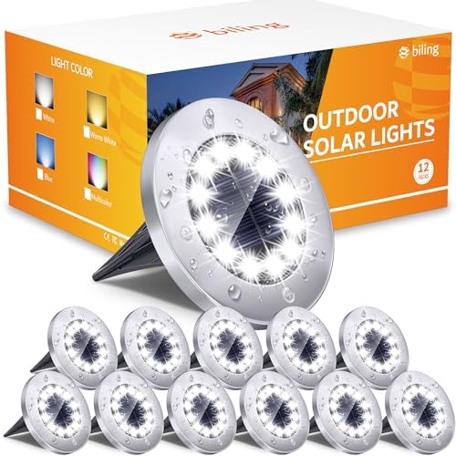 Illuminate Your Outdoors with These 5 Surprising Solar Pathway Lights 4 Biling Solar Outdoor Lights 12 Pack, Bright 12 LEDs Solar Ground Lights Waterproof, Flat Landscape Lighting Solar Powered for Yard Walkway Pathway Garden Driveway (White)