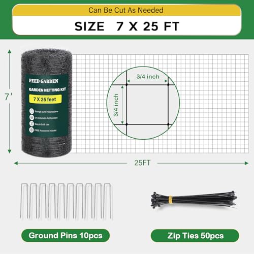 Image of FEED GARDEN Garden Netting 7FT x 25FT for Raised Beds, Heavy Duty Bird Netting & Deer Fence with 3 /4 Inch Mesh, UV Resistant Garden Cover for Strawberries, Vegetables, Flowers and Garden Plants