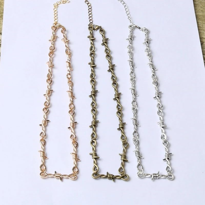 925 Sterling Silver Heart Barbed Wire Necklace Bracelet For Men and Women - Barbwire Little Thorns Chain Choker Jewelry Gifts Barb Wine Necklace Gothic Hiphop Punk Little Thorns Chain Choker Bracelet - Image 5