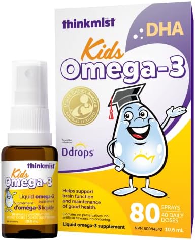 Thinkmist Kids Omega-3 Spray by Ddrops, 80 Sprays (10.6 mL) - Supports the Healthy Development of the Brain, Eyes, and Nervous System - No Sugar, Non-GMO, Allergy-Friendly