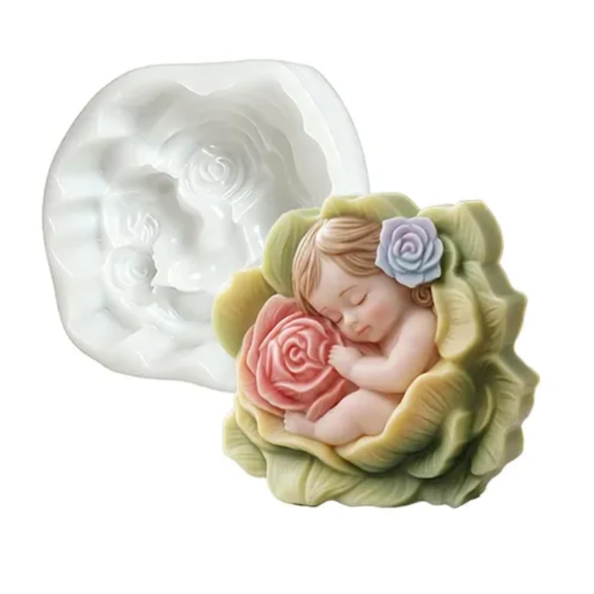 Flower Candle Mold Sleeping Baby Shape Silicone Mold Baby in Flower for Candle Making Wax Melts Aromatherapy Resin Casting Home Decor Candles-image-7