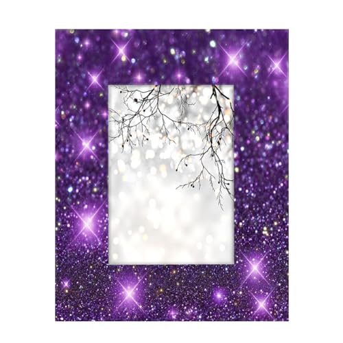 Mexpekil Cadre photo en bois avec étoiles à paillettes violettes pour suspension murale et table 13 x 18 cm