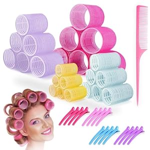 WESTALIO 41pCS Haarrollers met clips-4 maten, 24 klittenbandrollen voor haarvolume 16 clips en kam – 64 mm 46 mm 35 mm 28 mm-Jumbo grote middelgrote kleine grote haarkrulspelden rollen voor lang