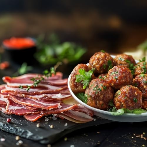Image of Grumpy Butcher Variety Grill Meats Gift Box, 4.5 lb - Premium Duroc Pork Bacon, Grilled Chicken Breasts, Artisan Beef & Pork Meatballs, Chicken Sausages - Frozen Gourmet BBQ & Food Gift Set