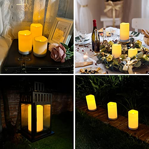 NURADA Large Outdoor Solar Powered Candles - Flameless Pillar Waterproof Rechargeable Candle Set, White Resin, LED Light,Rechargeable Solar Battery Included, for Patio Decor, 3.25"x4"5" 6" - Image 7