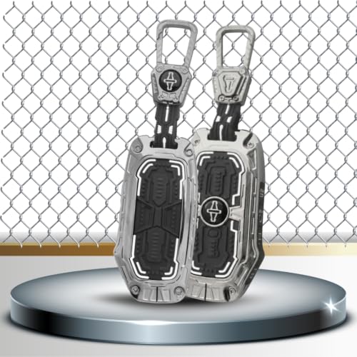 Image of KEYCEPT Metal Armor Key Cover Compatible for Kia Seltos 2024 2023 Facelift HTX | Sonet Facelift | Carens X Line 4 Button Smart Key with Keychain .