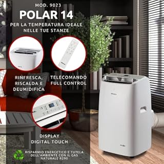 Ariete Polar 14, Climatizzatore Portatile 14000 btu/h, 220 Volt, Gas Naturale R290, Classe Energetica A, Bianco