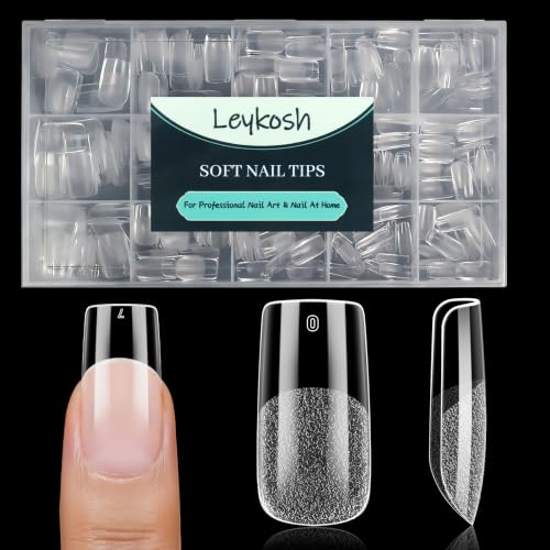 Image of Leykosh Medium Square Nail Tips, 15 Sizes 240 PCS Clear Acrylic Soft Fake Nails Gel Nail Tips, Full Cover Pre-Shaped Matte Long Lasting Press on Nails Extension for DIY Beginners & Salon Manicure