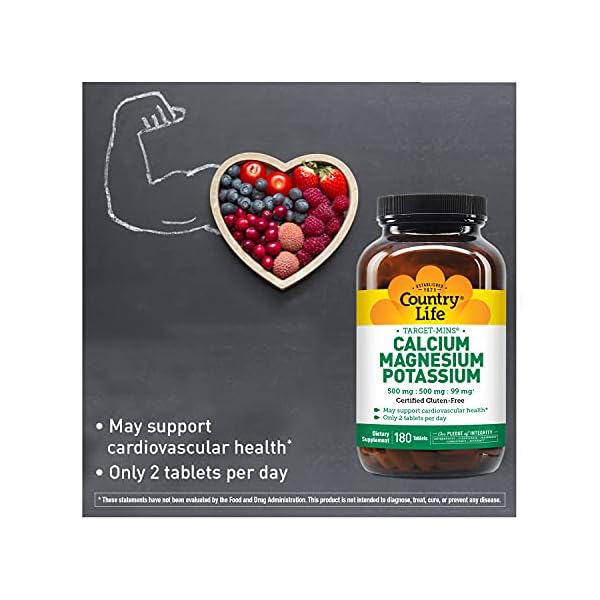 Country Life, Target-Mins Calcium Magnesium Potassium, Supports Heart Health, Daily Supplement, 180 ct