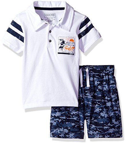Cherokee Boys' Toddler Fashion Tee and Short Set, White, 3T