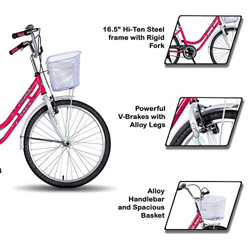 Image of Vaux Pearl Lady Cycles for Womens| Specially Designed for Only Ladies and Young Girls| It is Vibrant and Elegant Bicycle That Will Undoubtedly Provide Calm and Comfort While Riding (20T, White-Pink)