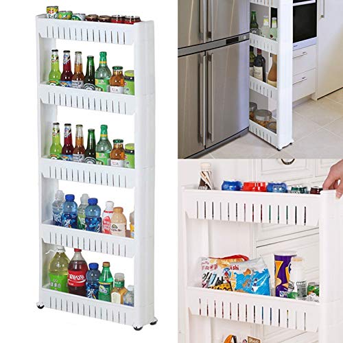 Shoze Slide Out Storage Tower Folding Rolling Castor Kitchen Trolley Spice Rack (5 layers)