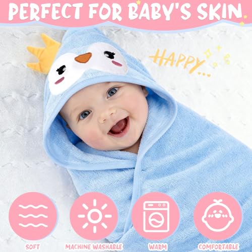 Image of SmoothNovelty 6 Pack Baby Hooded Towels Infants and Toddlers Coral Fleece Baby Bath Towels 31.5 x 31.5 Inch Absorbent Cute Soft Newborn Bath Essentials Gifts for Boys & Girls(Multicolor,Stylish)