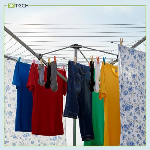 KKTECH Robust Rotary Clothes Dryer – Outdoor Airer – Compact Washing Line Space-Saving Laundry Spinner, Adjustable Height Drying Rack, UV-Resistant Large Capacity (60M) - Image 7
