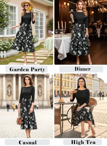 Image of VFSHOW Womens Work Business Casual Church Pockets Belted A-Line Midi Dress