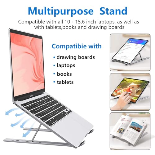 Image of FORIDA Foldable Laptop Stand - Adjustable Height & Angle, Portable Metal Laptop Riser with Anti-Slip Pads, Heat Dissipation, Supports Up to 10kg - for All Laptops up to 15.6 inch