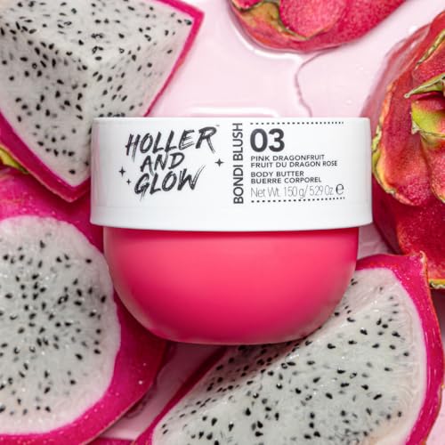 Image of Holler and Glow Bondi Pink Dragonfruit Body Butter For Women, Smells Good, Body Lotion For Extremely Dry Skin, Moisturizing, Nourishing, Shea Butter, Peony, Pink Dragon Scented, 5.29 Oz