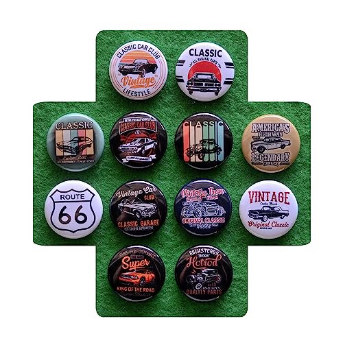 Classic Vintage Car Vehicle Pinback Buttons/Set of 12/4 Size Options