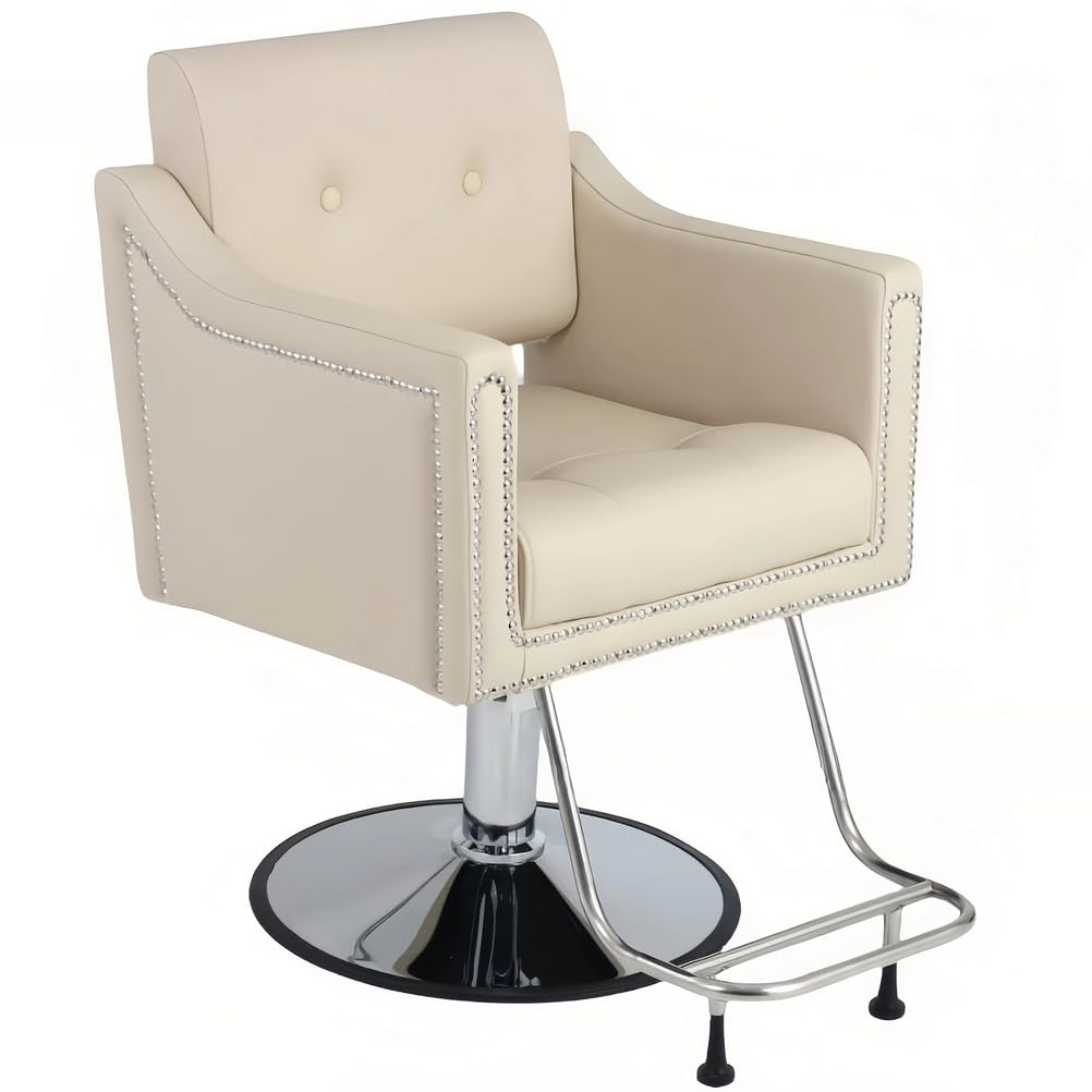 Fotel Fryzjerski, Hydrauliczny Fotel Fryzjerski, Hydrauliczny PodnośNik Z Obrotem O 360°, WyposażEnie Salonu Kosmetycznego, SkóRzany I Nitowany,Beige