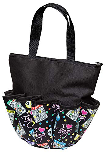 I Love Bingo Pattern 10 Pocket Zipper Tote (Black)2