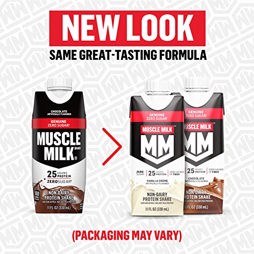 Muscle Milk Genuine Protein Shake, Chocolate, 11 Fl Oz Carton, 12 Pack, 25G Protein, Zero Sugar, Calcium, Vitamins A, C & D, 5G Fiber, Energizing Snack, Workout Recovery, Packaging May Vary #TOP1