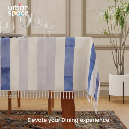 Image of Urban Space Sicilia Table Linen Collection - Premium Water & Stain Resistant Dining Table Cover for 6 Seater, Anti Skid Table Cloth for Center Table, 1 Piece (Horizontal Stripes, 52 inchx 92 inch)