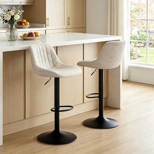 Butacos Giratorios de Bar, Set de 2, Altura Ajustable (21,7''-31''), Sin Apoyabrazos, Asiento en Cuero Sintético para Isla de Cocina o Bar en Casa, Color Gris-Negro miniatura 6