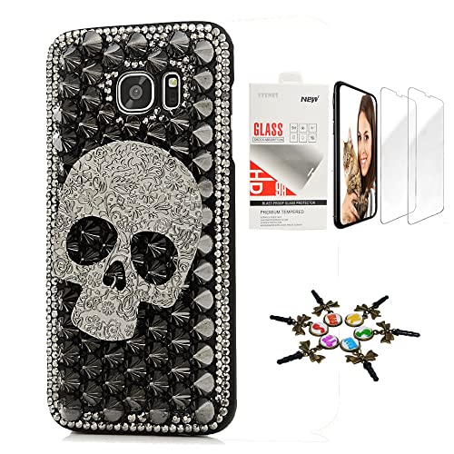 STENES Sparkle Case Compatible with Samsung Galaxy A42 5G Case - Stylish - 3D Handmade Bling Punk Big Skull Design Cover Case with Screen Protector [2 Pack] - Black