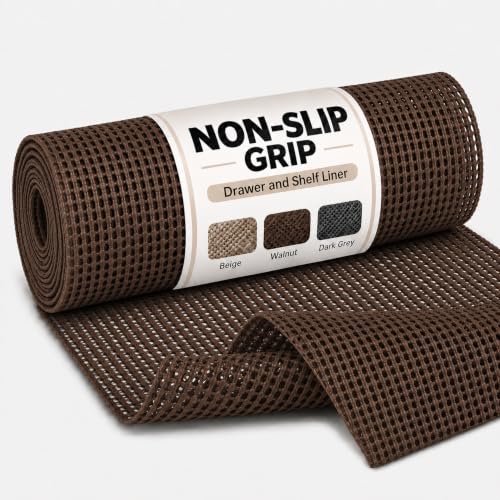 Image of Ash & Roh - Anti Slip Drawer Mat for Shelf and Shelves, Strong and Durable Non-Adhesive Grip Liner Mat for Bedroom Wardrobe Cabinet and Kitchen Place mats (WALLNUT (30x500))