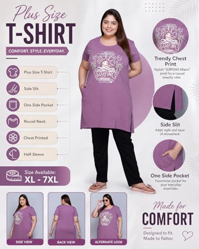 Image of In Love Women's Printed Cotton Plus Size Longline T-Shirt with Pockets | Cotton fabric - soft longline T-shirt with easy plus-size fit