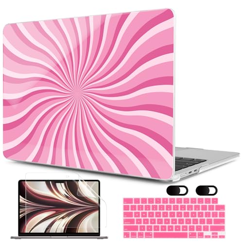 Image of MEEgoodo Case for M5 /M4 /M3 /M2 MacBook Air 13 inch 2026 2025 2024 2022, Fit Model A3449 /A3240 /A3113 /A2681, Case Compatible with MacBook Air 13.6-inch, Pink & White Swirl