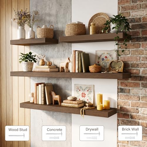 Image of Acovy 10 inch Extra Deep Floating Shelves for Wall, 16 inch Long Wood Wall Shelves Set of 2 for Bathroom Bedroom Kitchen Living Room Laundry Room, Modern Floating Shelf for Home Decor