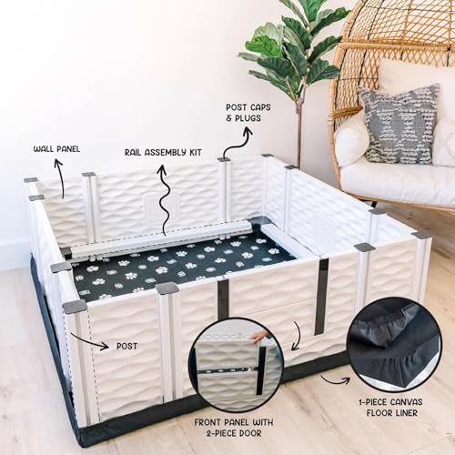 Image of EZwhelp EZclassic Large Dog Whelping Box with Rails, 48x48x18 in, Gray Pad