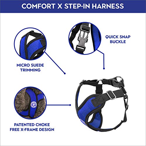 Gooby Comfort X Step-in-Geschirr, Erstickungsfrei, kleines Hundegeschirr mit Mikro-Wildlederbesatz und patentiertem X-Rahmen, Blau, Größe XL