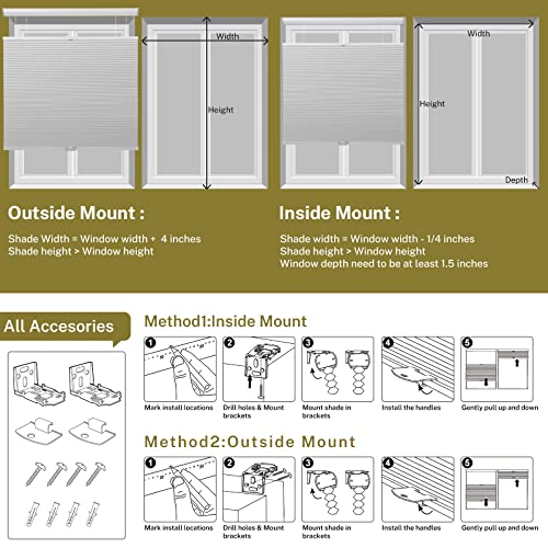 Moonice Top Down Bottom Up Blackout Cellular Shades, Cordless Up Down Blinds Bottom Up Blinds For Windows Honeycomb Blinds Room Darkening Honeycomb Shades For Windows，Easy To Install #TOP6