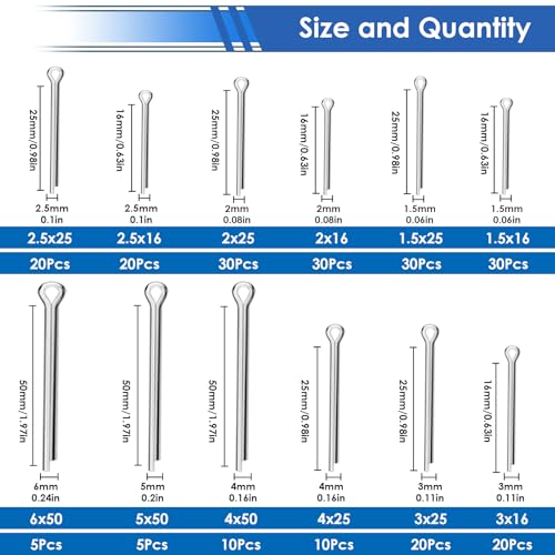 Image of 230Pcs Cotter Pins 12-Sizes 304 Stainless Steel Cotter Pins Assortment Kit Used for Hitch Lock System, Trucks, Engine Repair