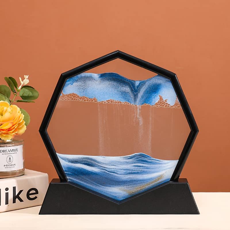 rysnwsu Octagon Dynamic Sand Pictures, Amazing Moving Sand Art, Glass 3D Deep Sea Sandscapes Art Décor, Relaxing Relieve Deskto for Home Decor and Office for Women Men's Present